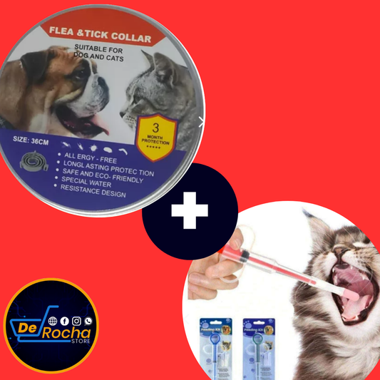 Combo Collar Antipulgas + Jeringa Pastillero para Mascotas