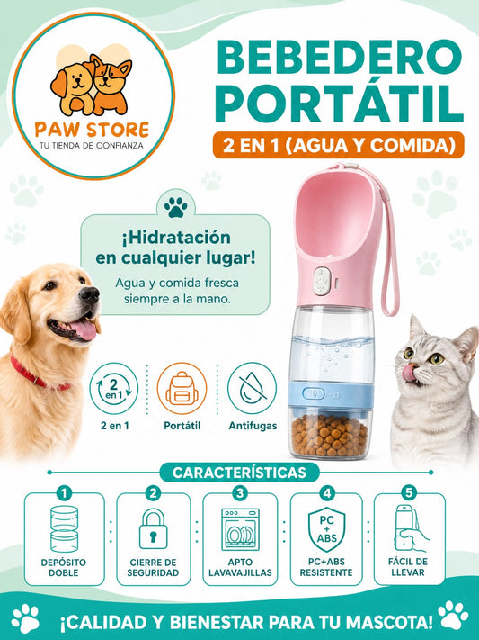 Bebedero portatil 2 en 1 para mascotas