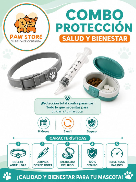 Combo Collar Antipulgas + Jeringa Pastillero para Mascotas