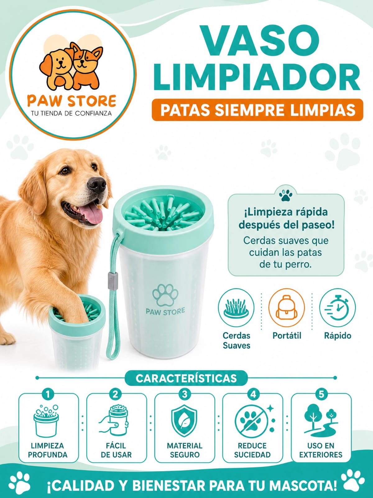 Vaso Limpiador de Patas Perros Portatil