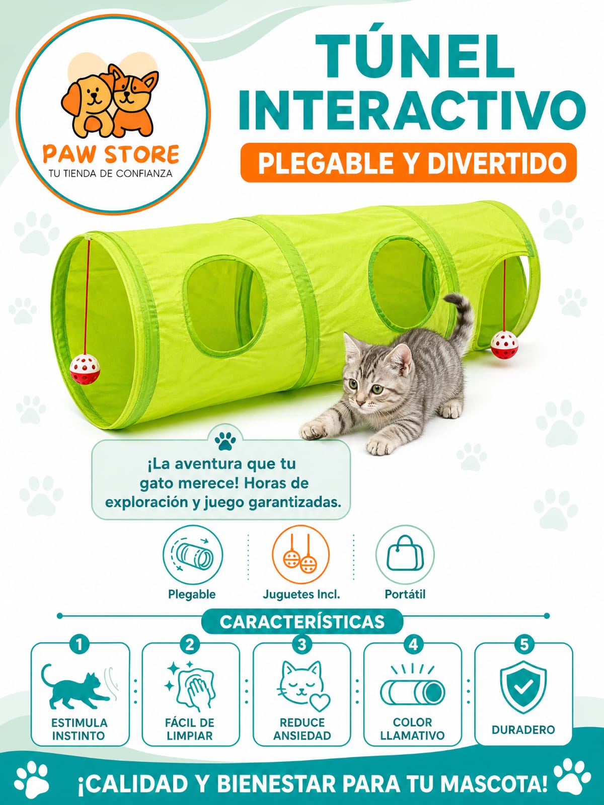 Tunel Interactivo Plegable Para Gatos 50